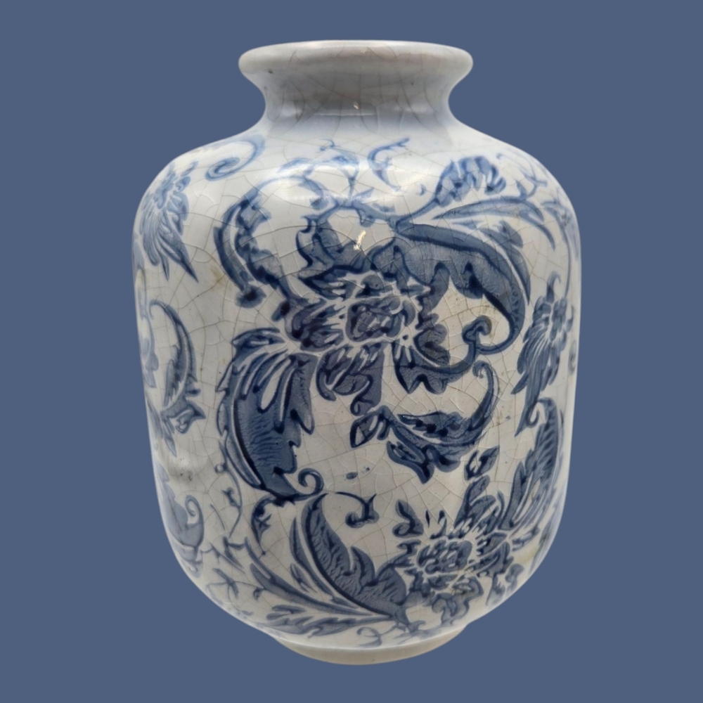 Rachel Ashwell Shabby Chic Style Vase Blue Floral with Crazing